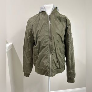 Forever 21 Mens Olive Jacket with Heather Grey Hood- Medium- NWT